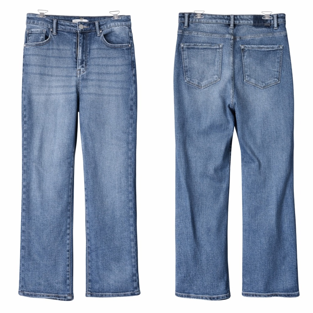 Risen High Rise Dark Wash Straight Leg Jeans